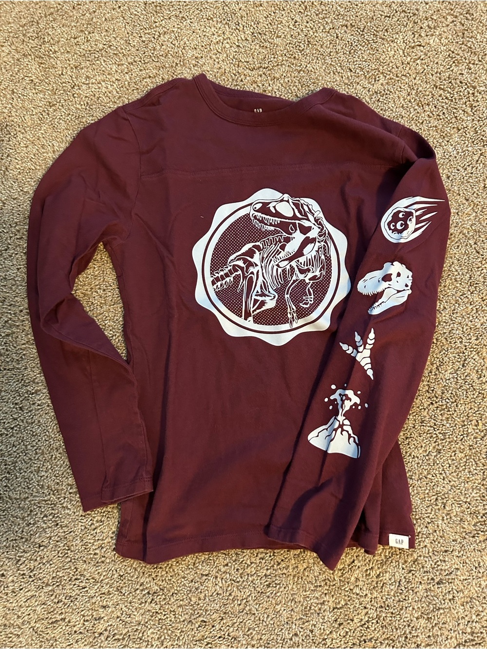 GAP Maroon Long Sleeve Dinosaur Graphic Tee